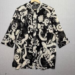 Picadilly Fashions Sheer Open Front Jacket Cardigan M‎ Artsy Floral Paisley Bold